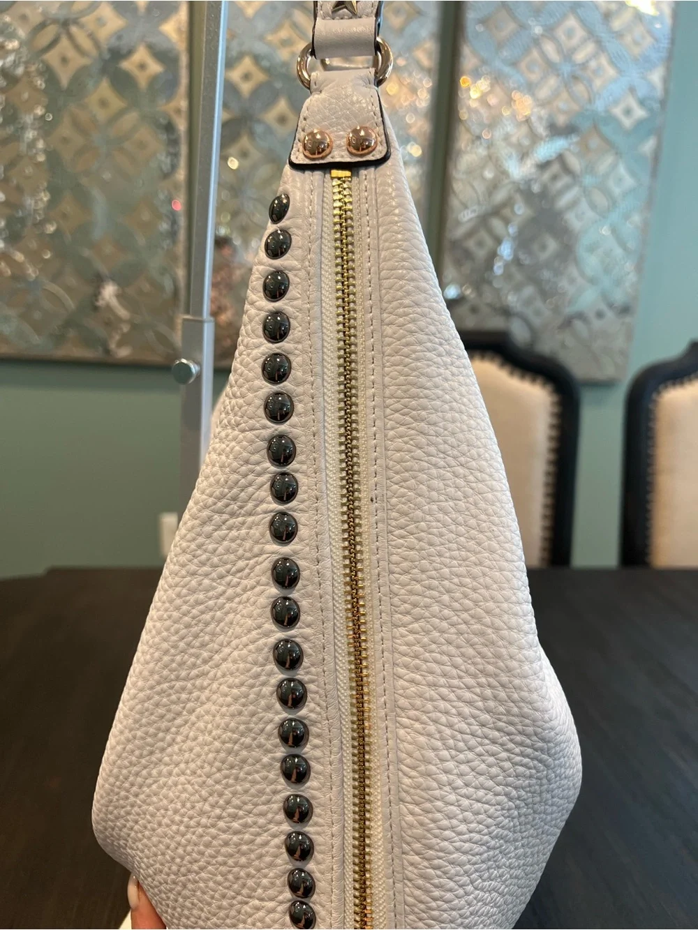 Rebecca Minkoff Bailey Austin Studded Hobo White Pebbled Leather Bag
